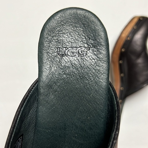 Ugg Abbie Black Leather Clog With Sheep Skin Size 6 - Picture 10 of 11